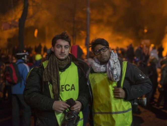 With photographer Christoffer Hjalmarsson in Kiev on January 2014, the beginning of the revolution. 